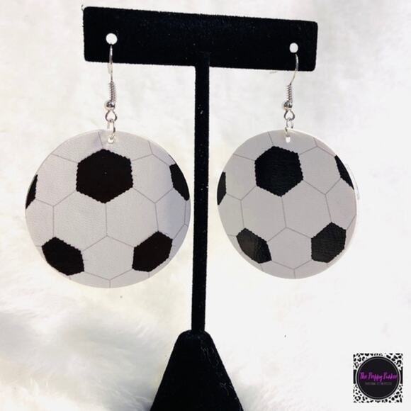 Soccer Dangle Earrings NWT Black and White NWT - Picture 1 of 8